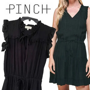 Pinch, Tie Neck Ruffle Sleeveless Mini Dress, Black